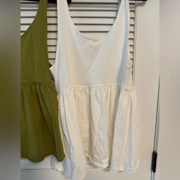 Sleeveless Peplum/Babydoll Tops - Olive Green and White - Picture 3 of 4